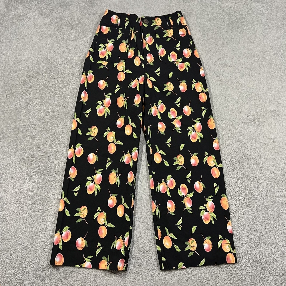 Maeve Colette Pants Womens 25 Wide Leg Peach Print Cropped Patch Pockets Stretch